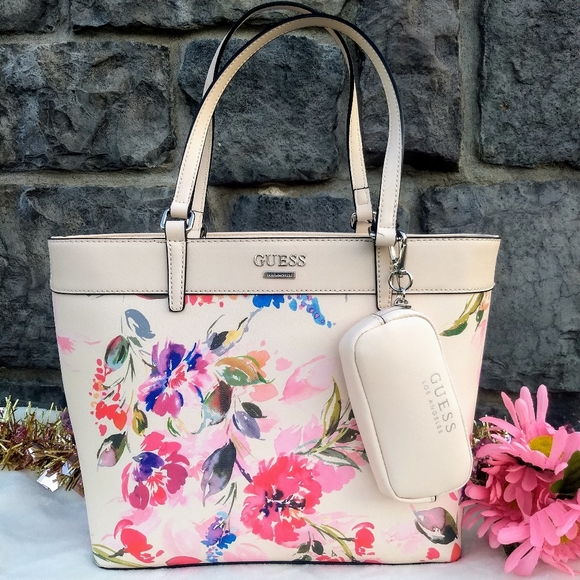 Guess Handbags - OUT Of STOCK Guess Pink Floral Garren Tote Set